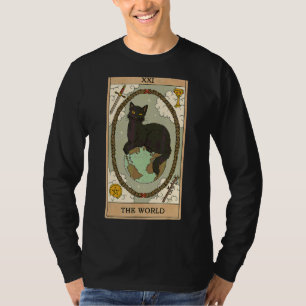 Tarot Card The World Black Cat On Earth Graphic T-Shirt