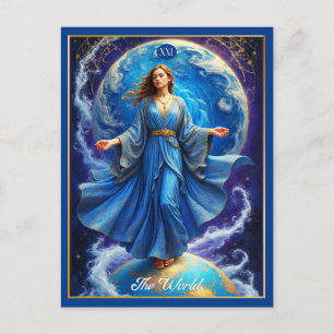 Tarot Card, the World, in Deep Blue  Postcard