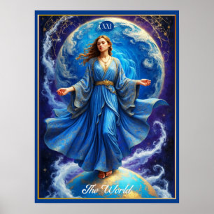 Tarot Card, the World, in Deep Blue  Poster