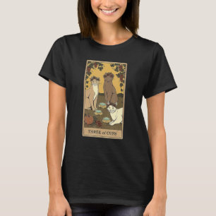 Tarot Card Three Of Cups And Cat Cosmic Graphic Ca T-Shirt