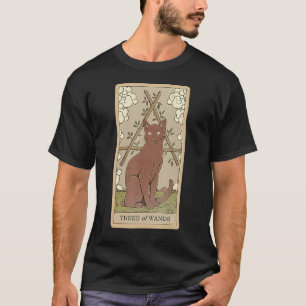 Tarot Card Three Of Wands And Cat Cosmic Graphic C T-Shirt