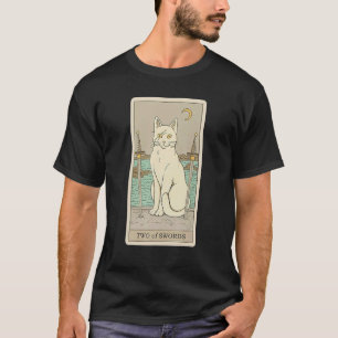 Tarot Card Two Of Swords And Cat Cosmic Graphic Ca T-Shirt