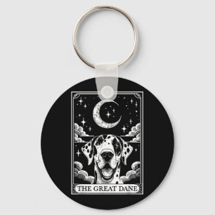 Tarot Card Vintage Crescent Moon Great Dane Dog Key Ring