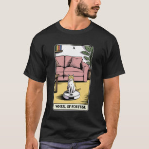 Tarot Card Wheel of Fortune Cat On Robot Vacuum Cl T-Shirt