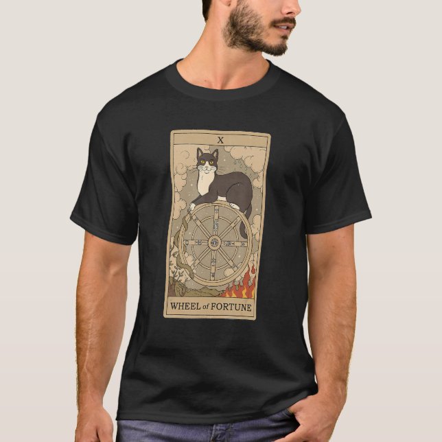 Tarot Card Wheel Of Tune And Cat Cosmic Graphic Ca T-Shirt (Front)