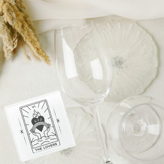 Tarot Cards | Bridal Shower | Wedding | Modern B+W Glass Coaster (Creator Uploaded)