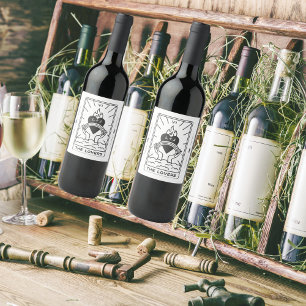 Tarot Cards Bridal Shower Wedding Modern B+W Wine Label