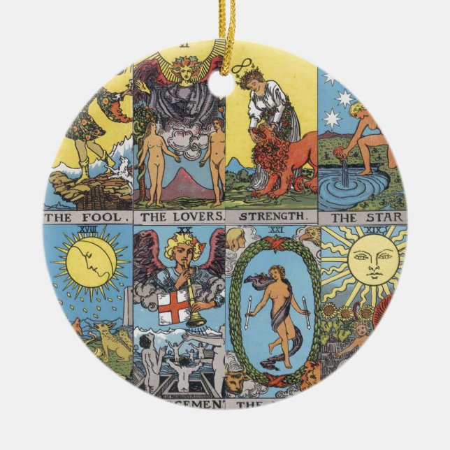 Tarot Cards Collage Ceramic Tree Decoration (Front)