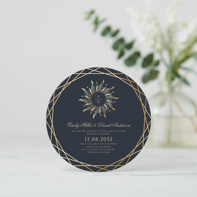 Tarot Celestial Navy Blue Gold monogram Flat Card (Standing Front)