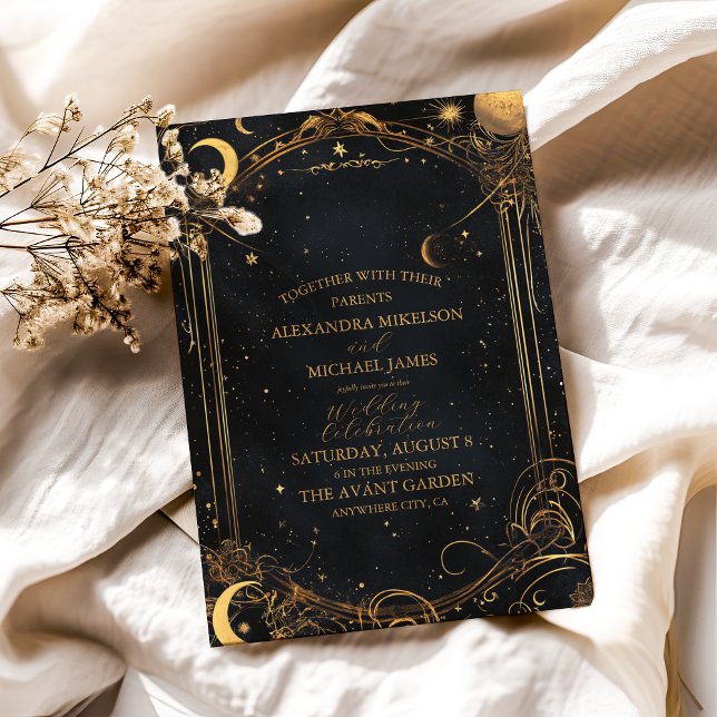Tarot Celestial Wedding Sun Moon Stars Gold Invitation (Creator Uploaded)