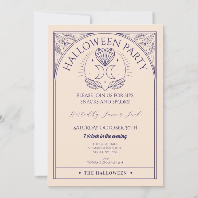 Tarot Crystals Moon Stars Align Halloween Spirits Invitation (Front)