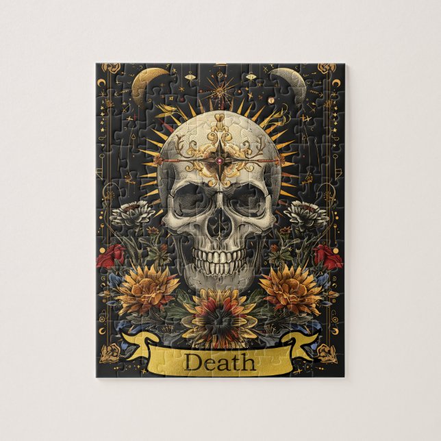 Tarot Death Card Gothic Witchy Skull & Flowers Jigsaw Puzzle (Vertical)