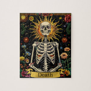 Tarot Death Card Gothic Witchy Skull & Flowers Jigsaw Puzzle