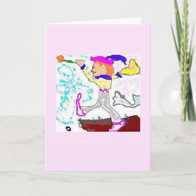 Tarot Fool Greeting (pink background) Card (Front)