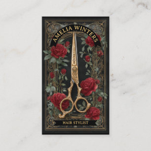 Tarot Goth Vintage Hair Stylist Gold Scissors Business Card