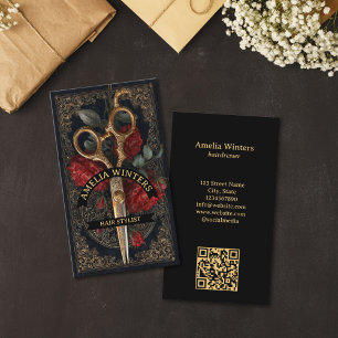 Tarot Goth Vintage Hair Stylist Gold Scissors Business Card