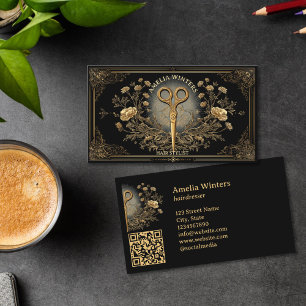 Tarot Goth Vintage Hair Stylist Gold Scissors Business Card