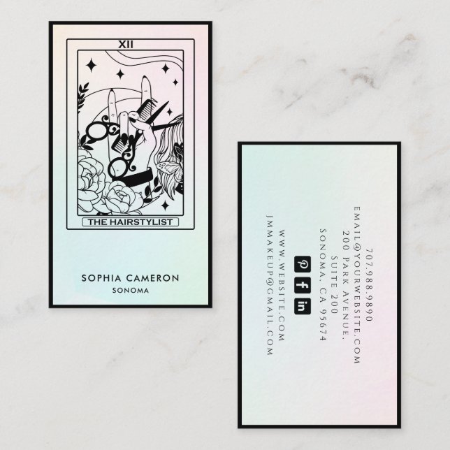  Tarot Hair Stylist Pink Green Ombre Business Card (Front/Back)