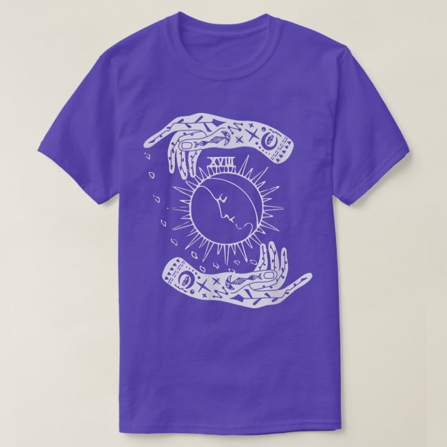 Tarot Hands, Sun Crescent Moon & Rain  T-Shirt (Design Front)