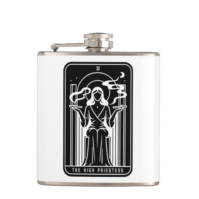 Tarot High Priestess Female Weed Smoking Occult Hip Flask (Front)
