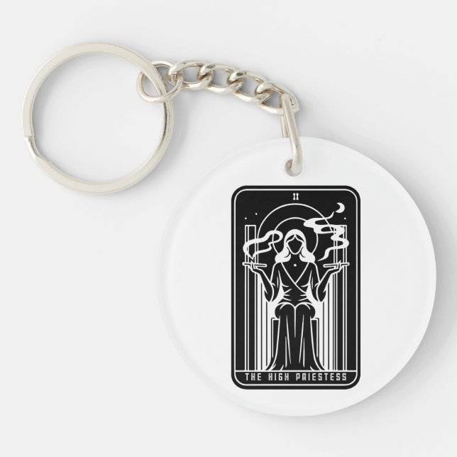 Tarot High Priestess Female Weed Smoking Occult Key Ring (Front)