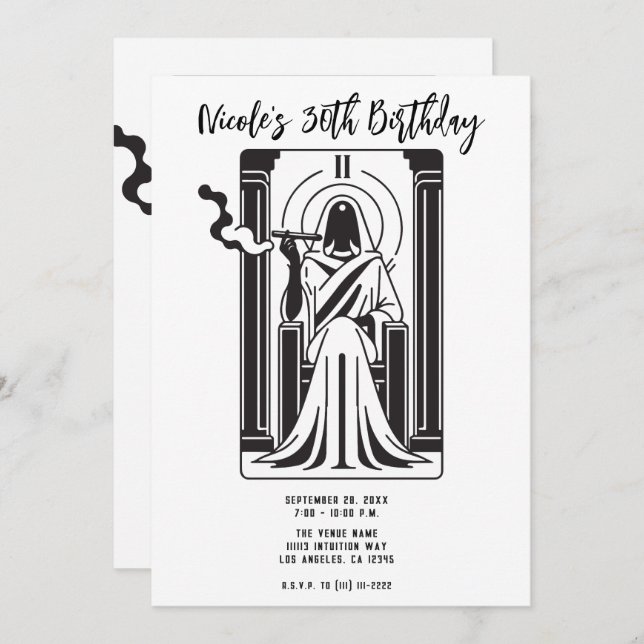 Tarot High Priestess Weed Smoking Occult Invitation (Front/Back)