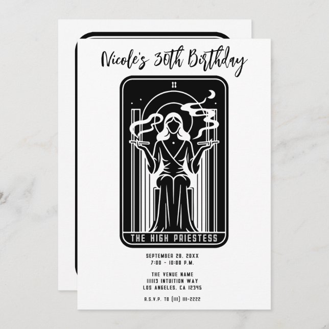 Tarot High Priestess Weed Smoking Occult Invitation (Front/Back)