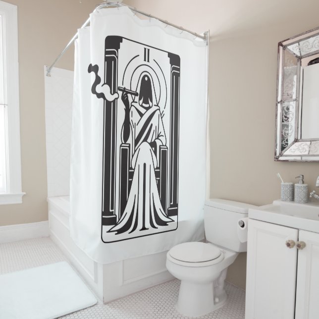 Tarot High Priestess Weed Smoking Occult Shower Curtain (In Situ)