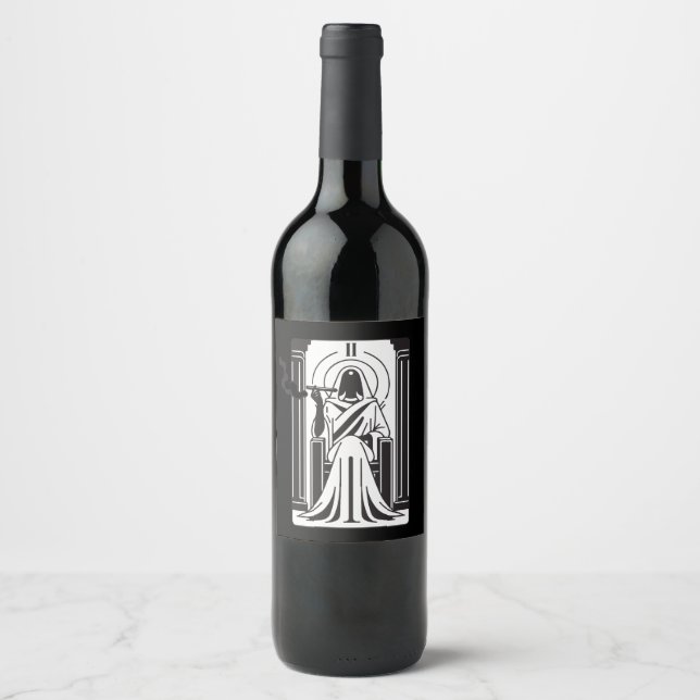 Tarot High Priestess Weed Smoking Occult Wine Label (Front)