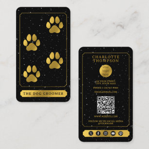 Tarot Logo Dog Grooming Service Black Gold  Business Card