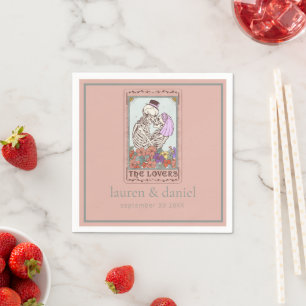 Tarot Lovers Skeleton Names Date Wedding Napkin