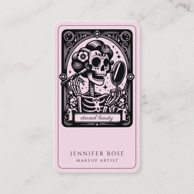 Tarot Makeup Artist Skeleton Blush Pink Business Card (Front)
