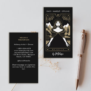 Tarot Mountains Goddess Modern Elegant Black Gold Business Card