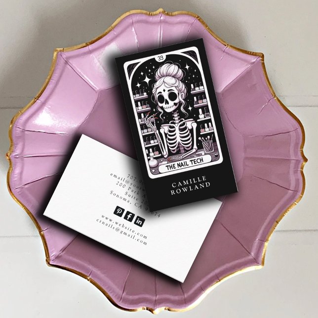 Tarot Nail Technician Black White Business Card (Creator Uploaded)