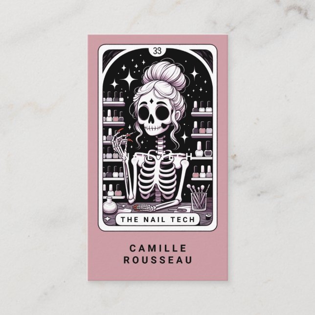 Tarot Nail Technician Rose Pink Business Card (Front)