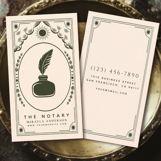 Tarot Olive Vintage Notary  Business Card (Creator Uploaded)