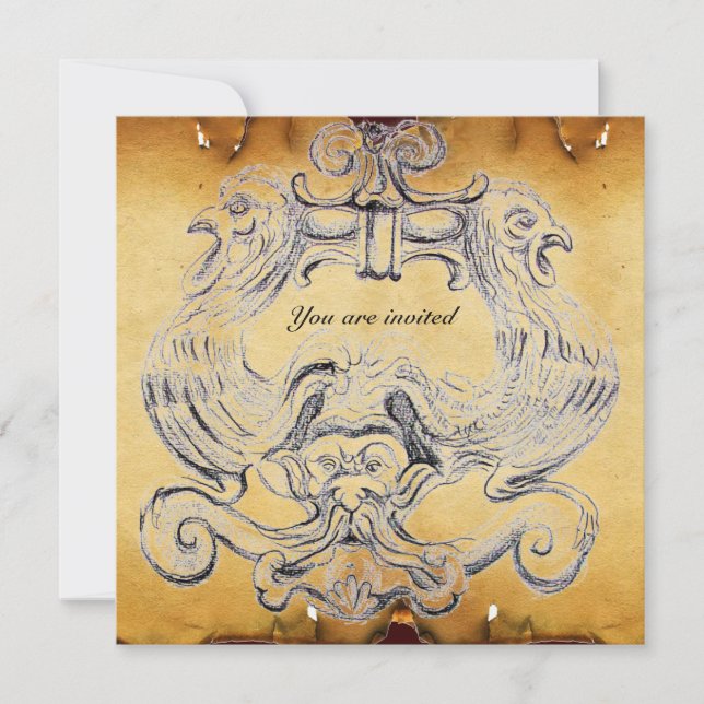 TAROT parchment white brown black Invitation (Front)