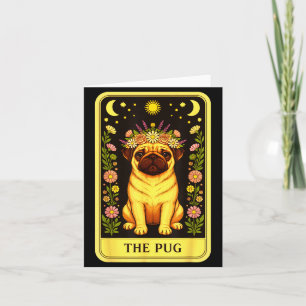 Tarot Pug Card Floral Crown Sun Moon Stars Art