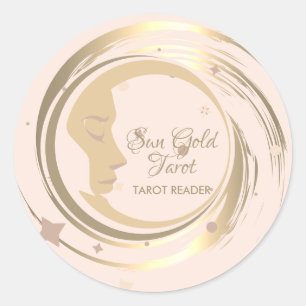 Tarot Reader Gold Stars Moon Celestial horoscope Classic Round Sticker