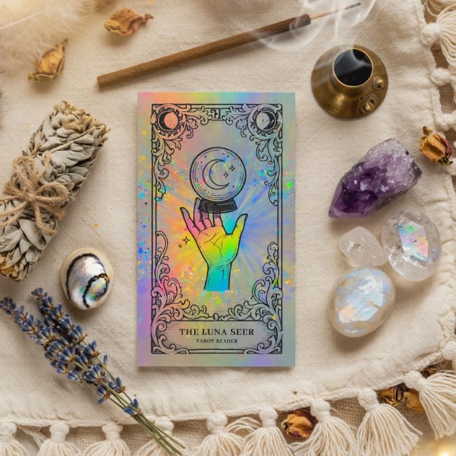 Tarot Reader | Holographic Celestial Tarot Reader  Business Card (Creator Uploaded)