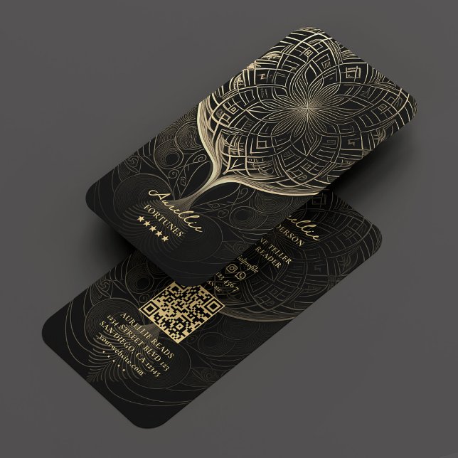 Tarot Reader Psychic Elegant Black Gold Mandala  Business Card (Fortune Teller Tarot Psychic Elegant Black Gold Business Card
)
