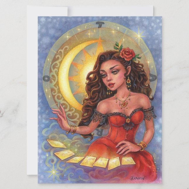 Tarot Reader Zodiac Gypsy Girl Fantasy Art Card (Front)
