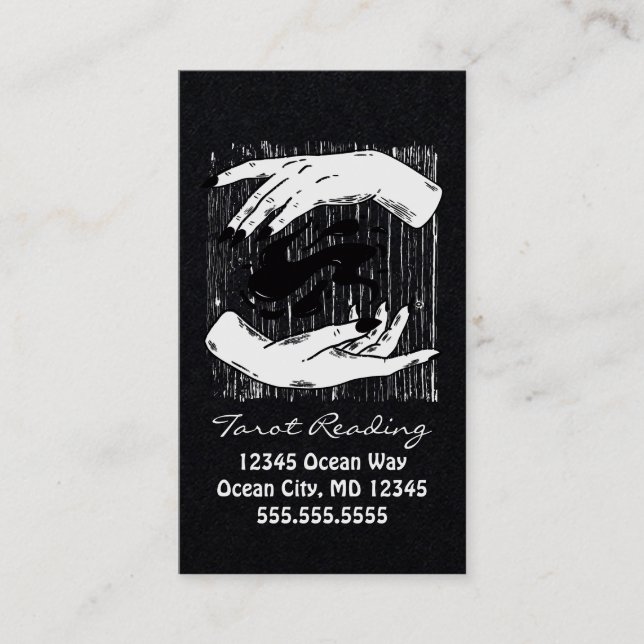Tarot Reading Black and White Hands Business Card (Front)