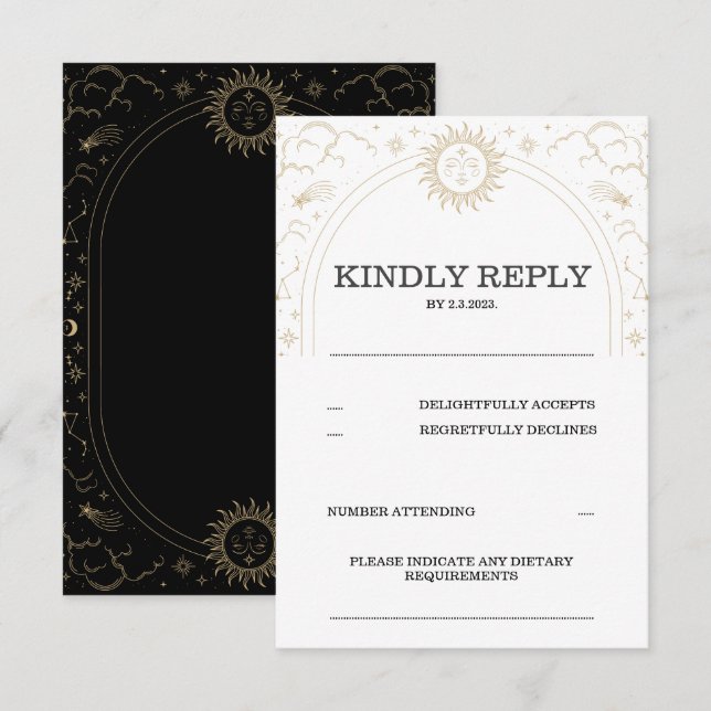 Tarot RSVP Sun Moon Stars Gold Vintage Card (Front/Back)