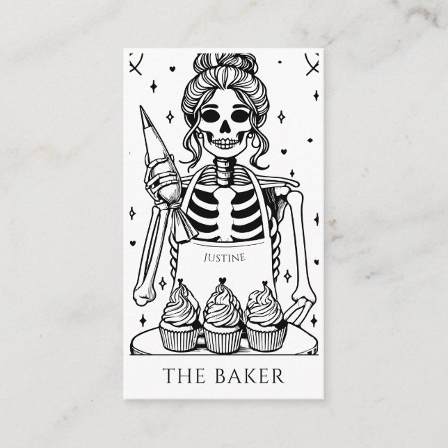 Tarot Skeleton Baker Whisk Cupcake Business Card (Front)