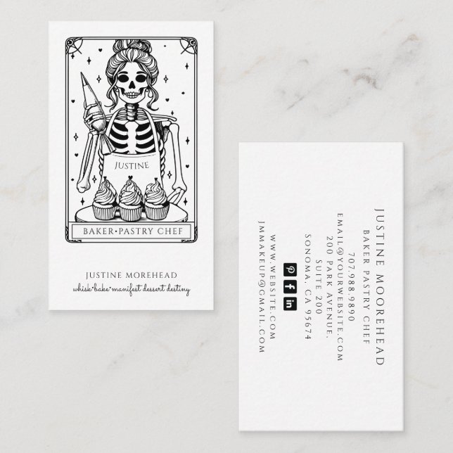Tarot Skeleton Baker Whisk Cupcake Business Card (Front/Back)