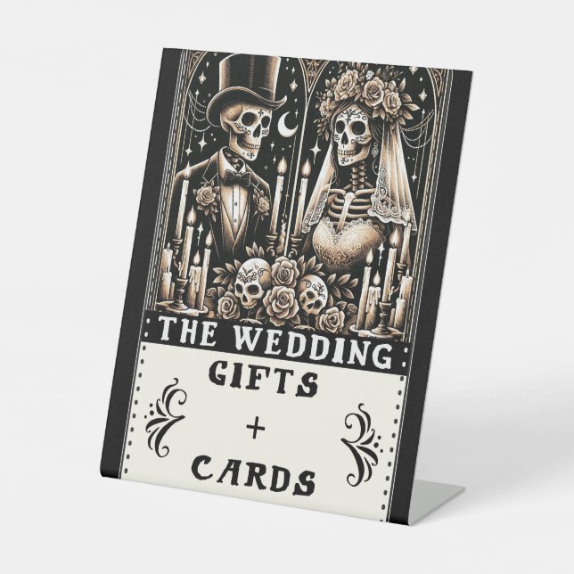Tarot Skeletons Bride Groom Wedding Gifts & Cards  Pedestal Sign (Front)