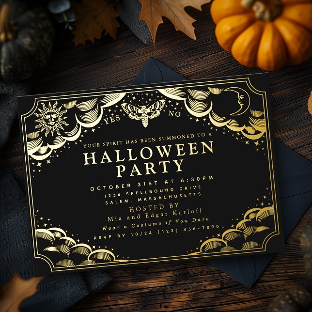 Tarot Spirit Board Halloween Party Foil Invitation (Creator Uploaded)