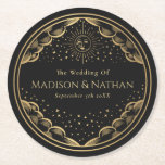 Tarot Sun and Moon Wedding Classic Round Paper Coaster<br><div class="desc">Elegant and modern wedding design inspired by a tarot card. Design is not real foil. You can customise this further by clicking on the "PERSONALIZE" button. Matching Items in our shop for a complete party theme. For further questions please contact us at ThePaperieGarden@gmail.com</div>
