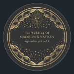Tarot Sun and Moon Wedding Classic Round Sticker<br><div class="desc">Elegant and modern wedding design inspired by a tarot card. Design is not real foil. You can customise this further by clicking on the "PERSONALIZE" button. Matching Items in our shop for a complete party theme. For further questions please contact us at ThePaperieGarden@gmail.com</div>